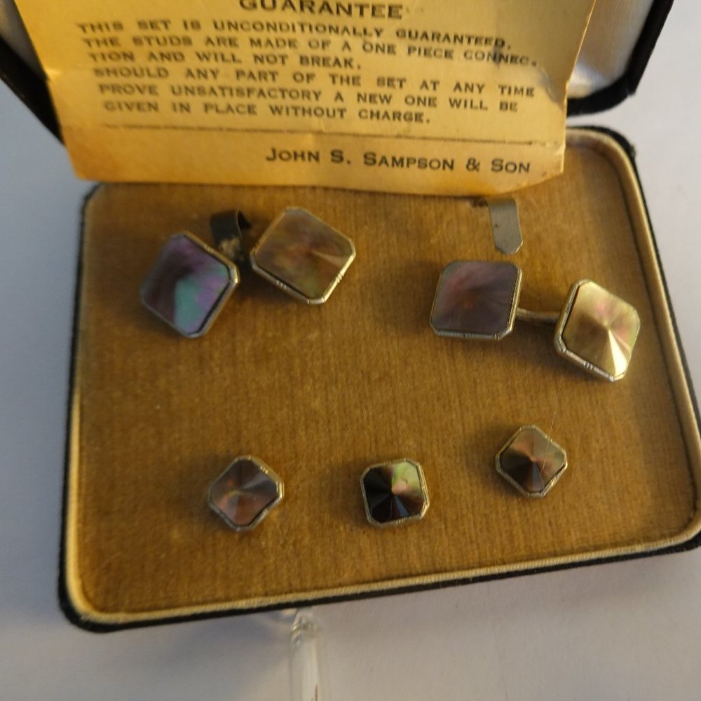 Art Deco Tuxedo Cufflinks and Studs in Original Box